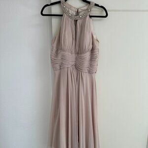 Prom/Wedding Guest Dress, Light Nude/Peach, Embellished Collar, Size 6